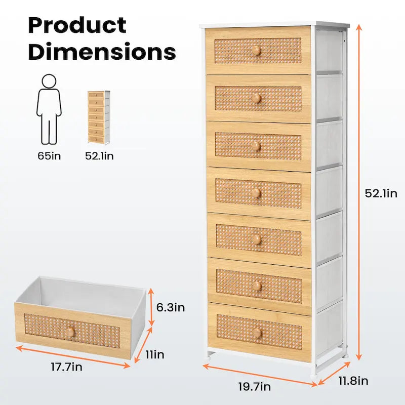 7-Drawer Fabric Dresser with Steel Frame for Bedroom