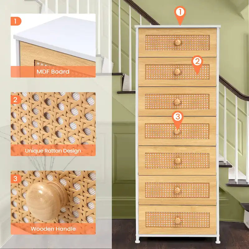 7-Drawer Fabric Dresser with Steel Frame for Bedroom