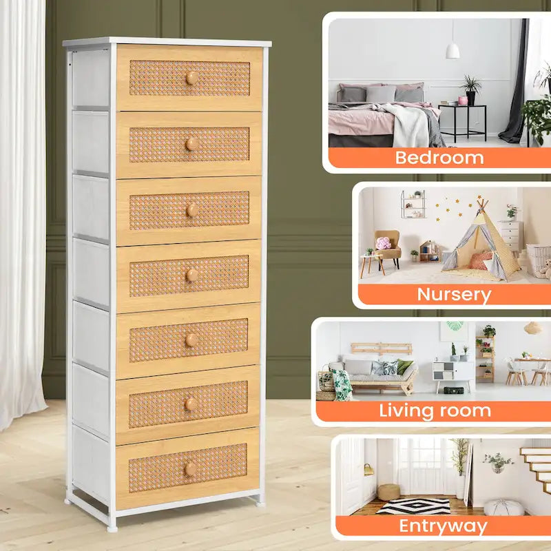 7-Drawer Fabric Dresser with Steel Frame for Bedroom