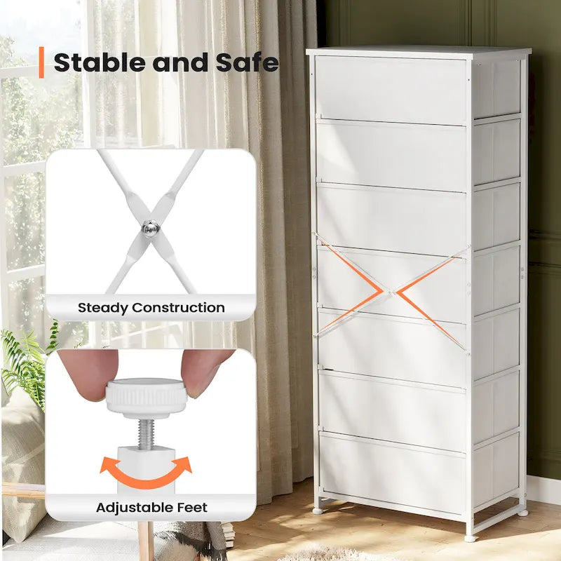 7-Drawer Fabric Dresser with Steel Frame for Bedroom