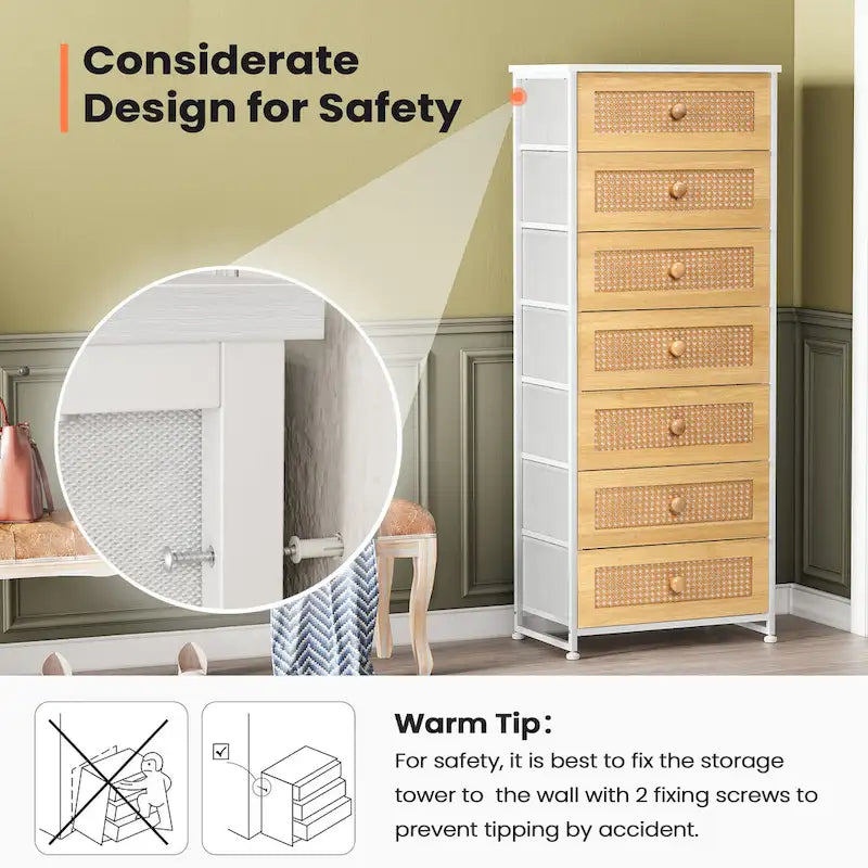 7-Drawer Fabric Dresser with Steel Frame for Bedroom