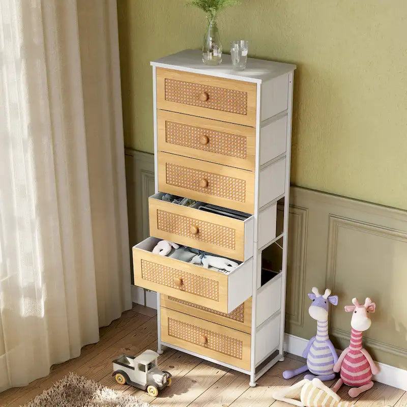 7-Drawer Fabric Dresser with Steel Frame for Bedroom