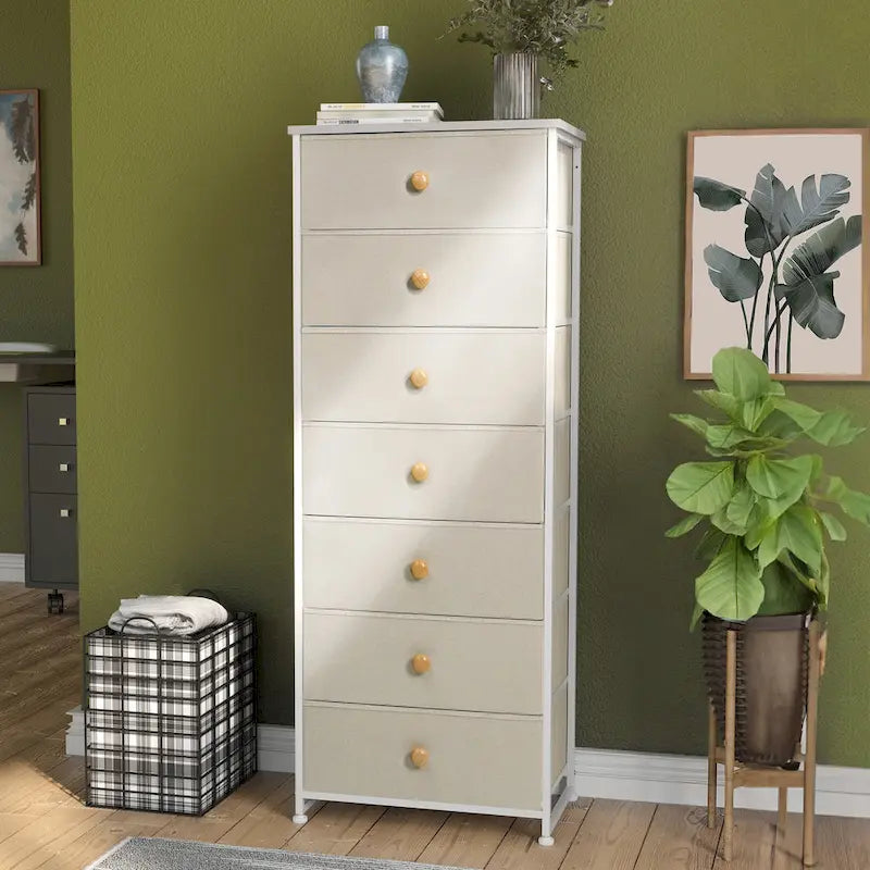 7-Drawer Fabric Dresser with Steel Frame for Bedroom