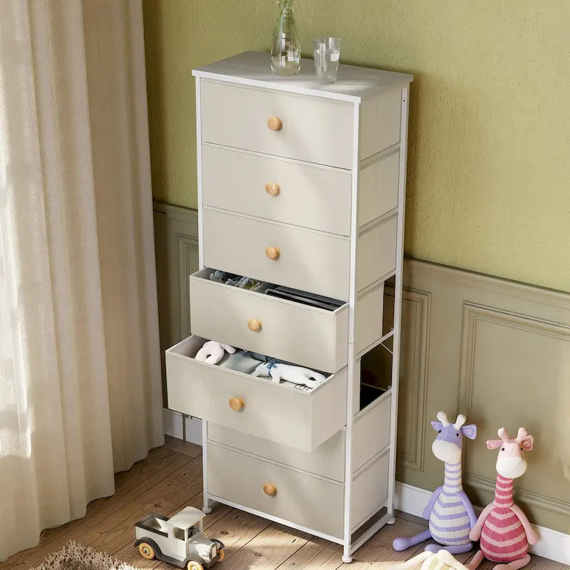 7-Drawer Fabric Dresser with Steel Frame for Bedroom