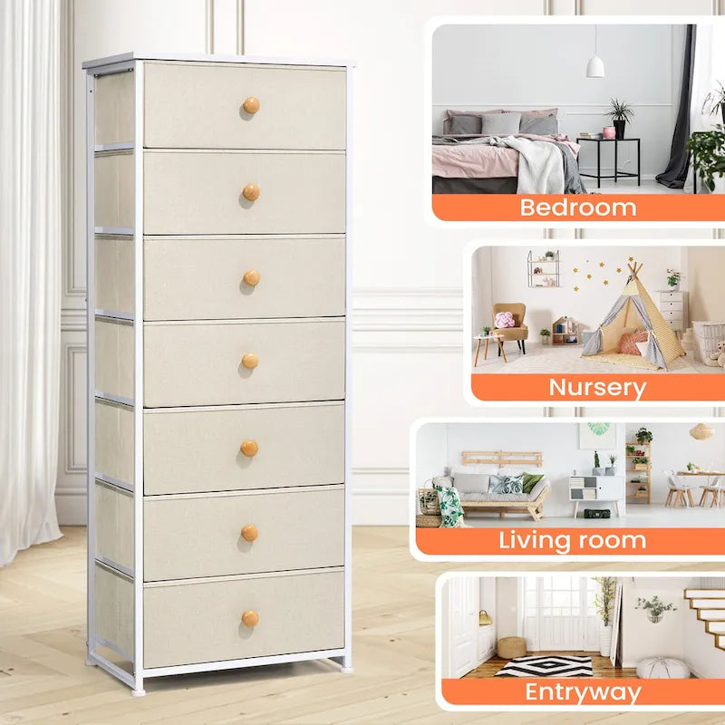 7-Drawer Fabric Dresser with Steel Frame for Bedroom