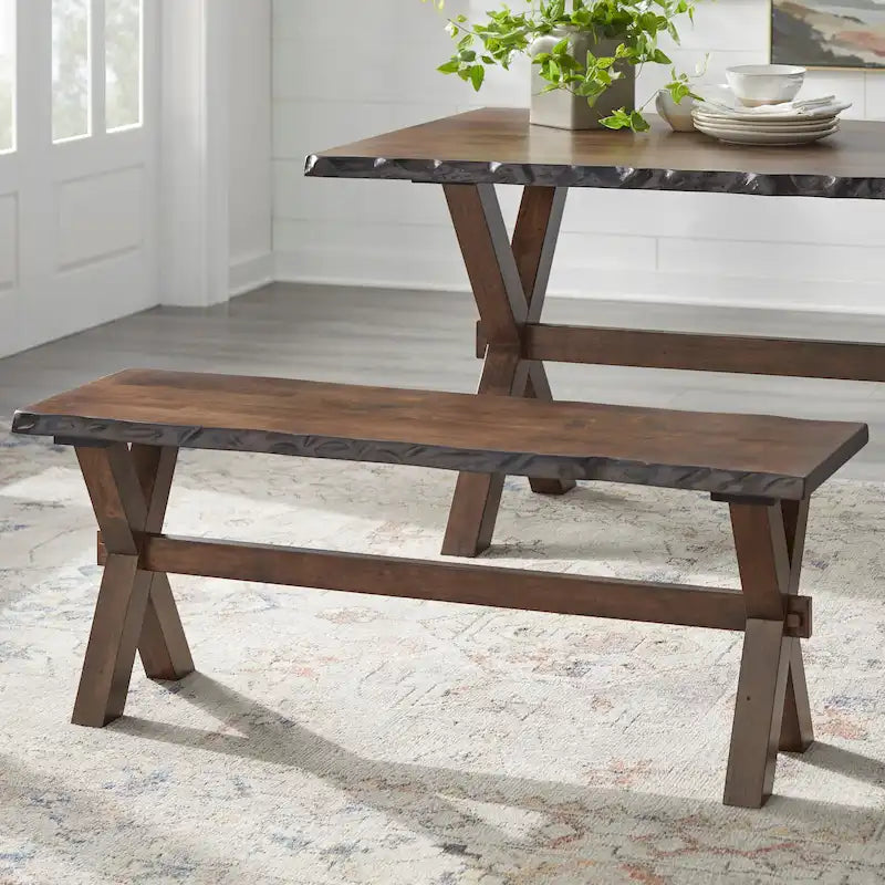 Live Edge Solid Rubberwood Dining Bench in Walnut