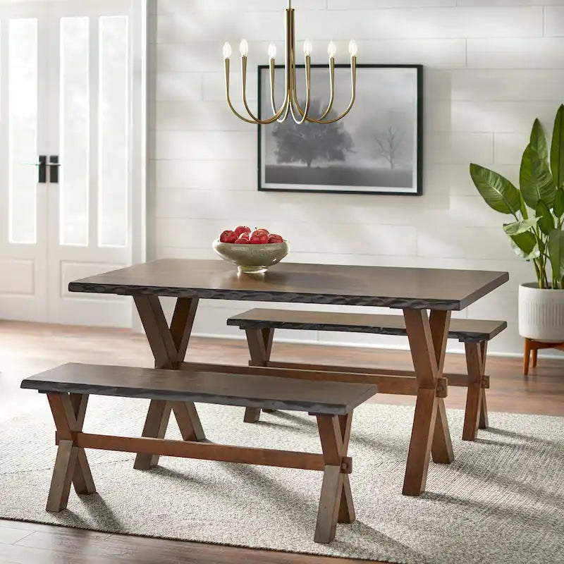 Live Edge Solid Rubberwood Dining Bench in Walnut