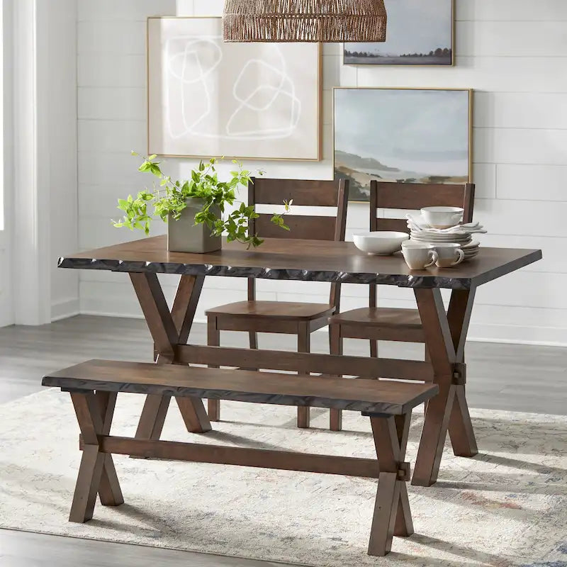 Live Edge Solid Rubberwood Dining Bench in Walnut