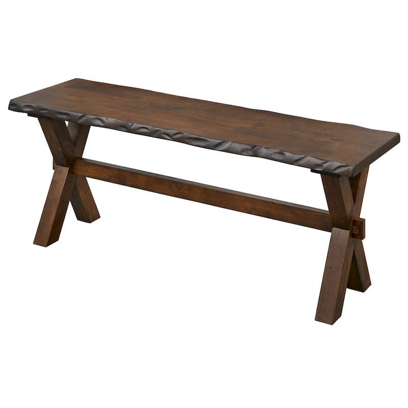 Live Edge Solid Rubberwood Dining Bench in Walnut