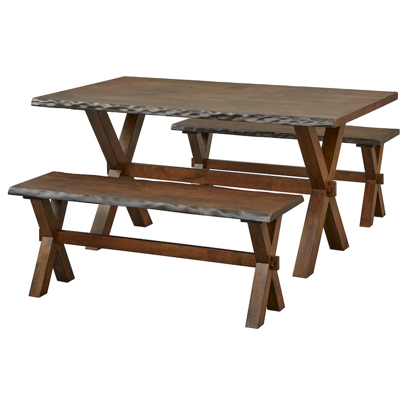 Live Edge Solid Rubberwood Dining Bench in Walnut