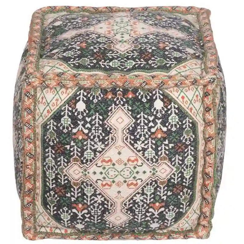 Handmade Printed Cotton Pouf from India, 16 x 16 x 16 in
