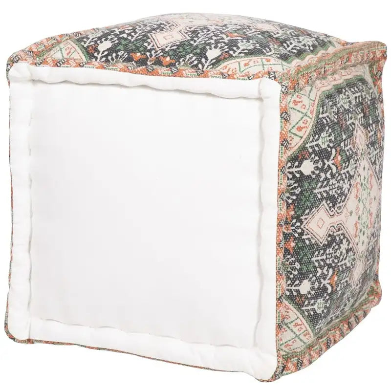 Handmade Printed Cotton Pouf from India, 16 x 16 x 16 in