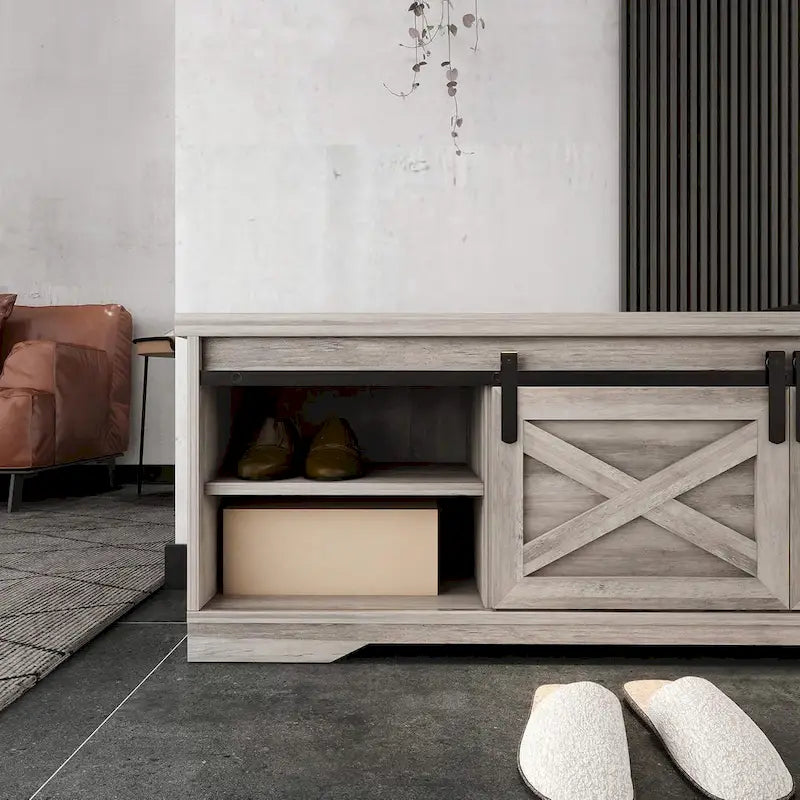 47-Inch Farmhouse Entryway Shoe Storage Bench with Cushion