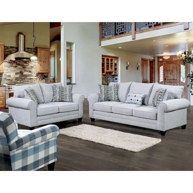 Transitional Gray Linen-Like Sofa with Rolled Arms
