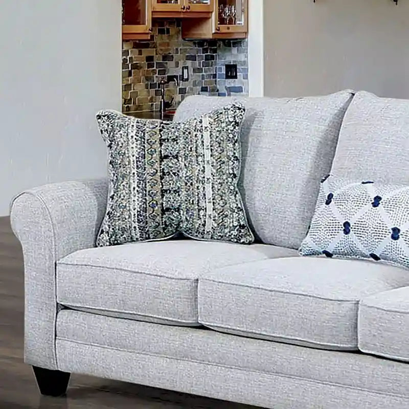Transitional Gray Linen-Like Sofa with Rolled Arms