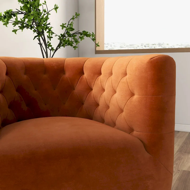 Burnt Orange Velvet Swivel Accent Chair, Mid-Century Modern