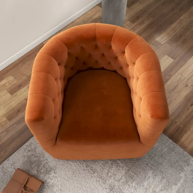 Burnt Orange Velvet Swivel Accent Chair, Mid-Century Modern