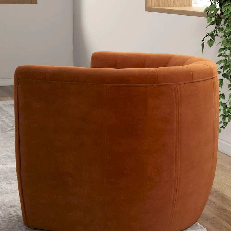 Burnt Orange Velvet Swivel Accent Chair, Mid-Century Modern