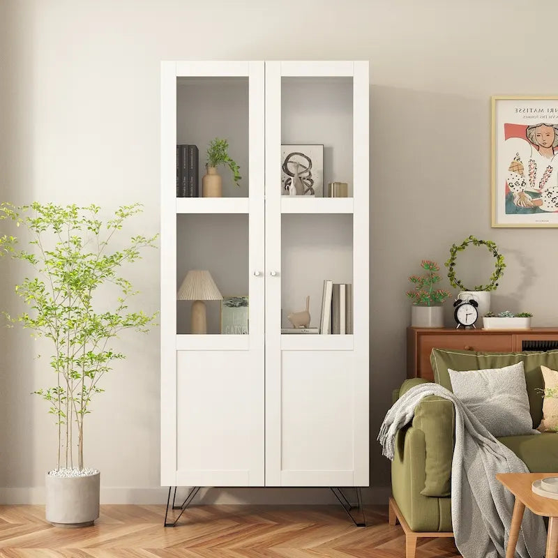 Buffet Sideboard with Acrylic Glass Doors and Metal Legs