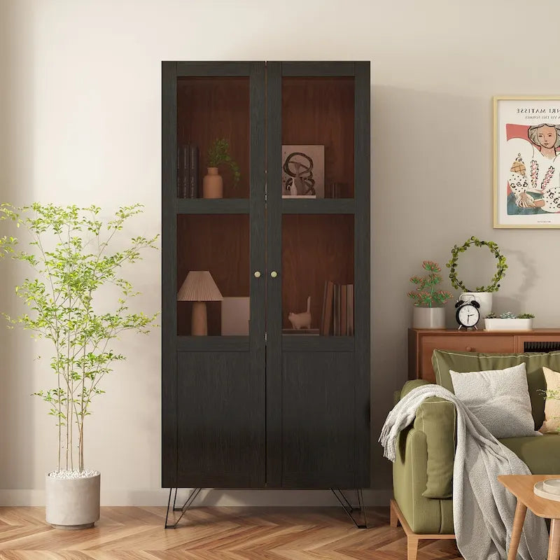 Buffet Sideboard with Acrylic Glass Doors and Metal Legs