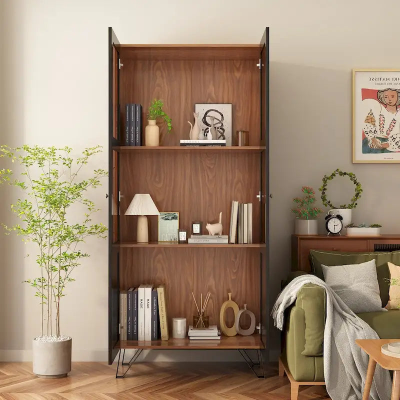 Buffet Sideboard with Acrylic Glass Doors and Metal Legs