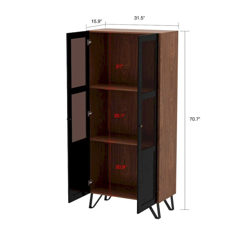 Buffet Sideboard with Acrylic Glass Doors and Metal Legs