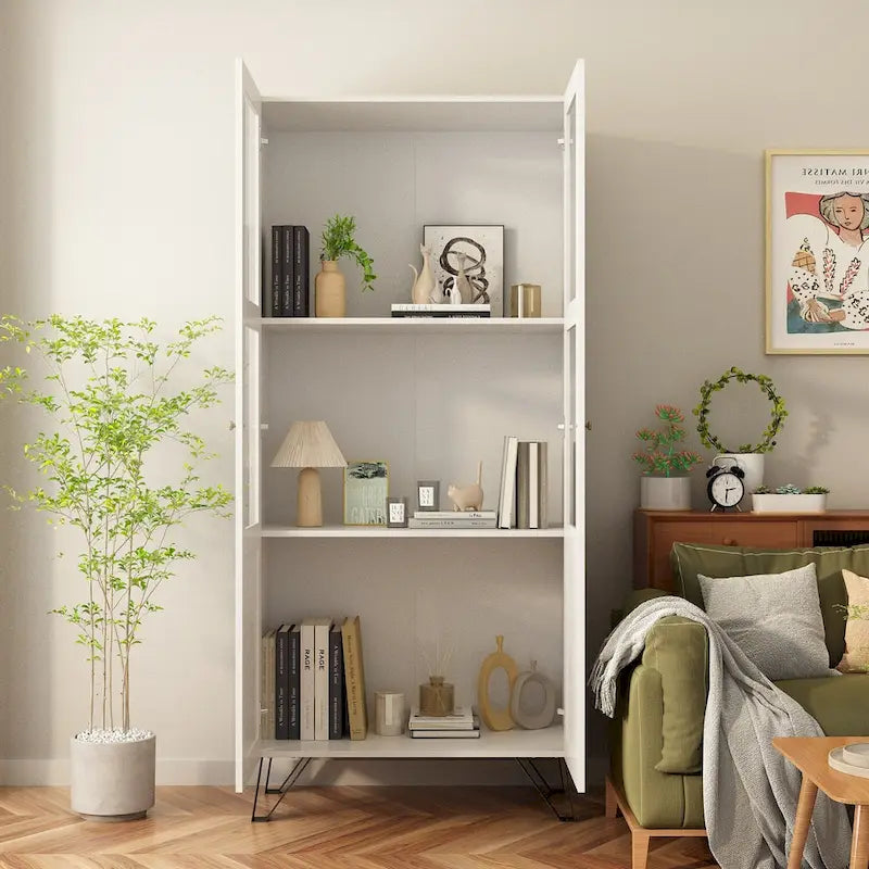 Credenza buffet con ante in vetro acrilico e gambe in metallo