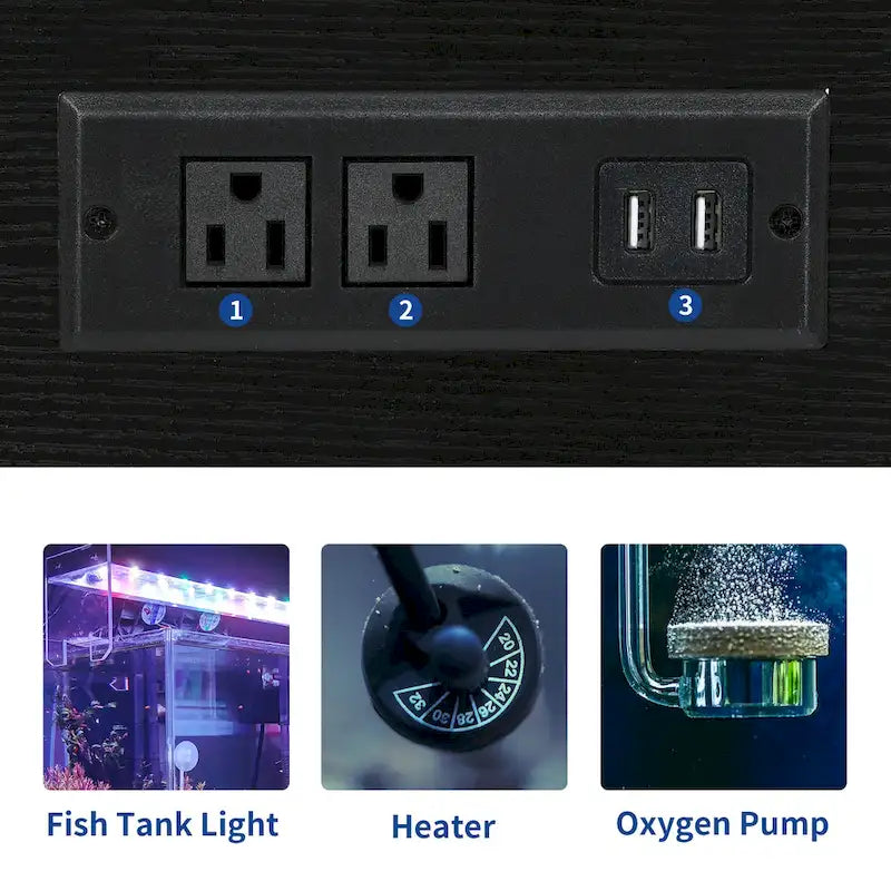 Aquarium Stand with Power Outlets, 7-Color RGB Light and Storage Cabinet