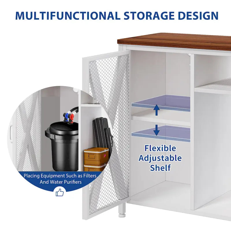 Aquarium Stand with Power Outlets, 7-Color RGB Light and Storage Cabinet