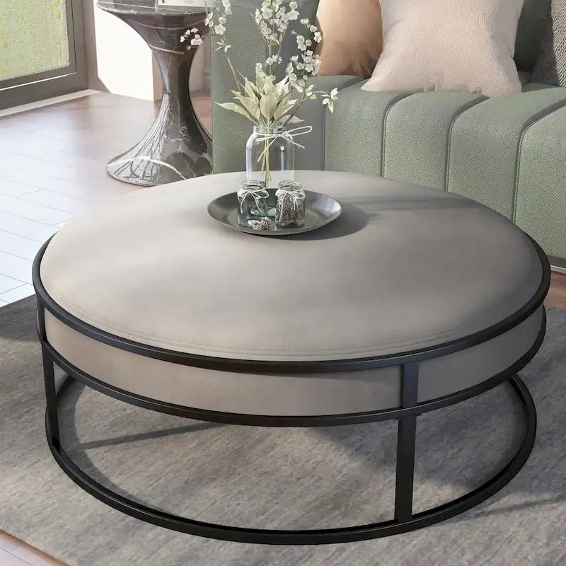 Pouf rotondo contemporaneo in tessuto con cuscino