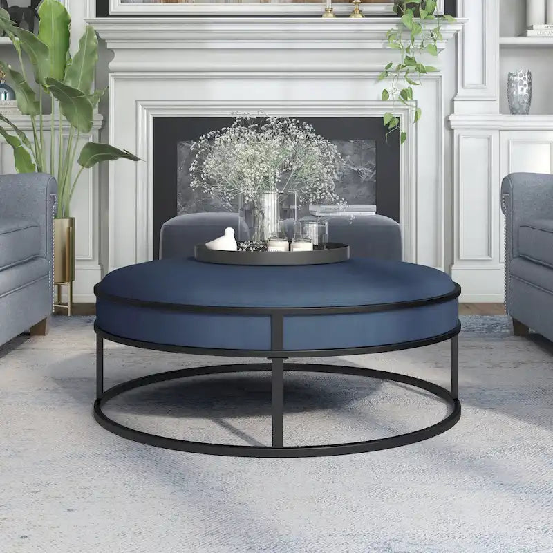Pouf rotondo contemporaneo in tessuto con cuscino