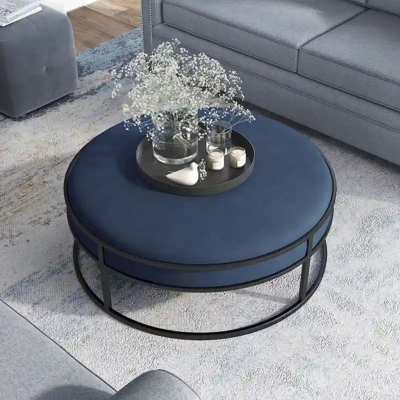 Pouf rotondo contemporaneo in tessuto con cuscino