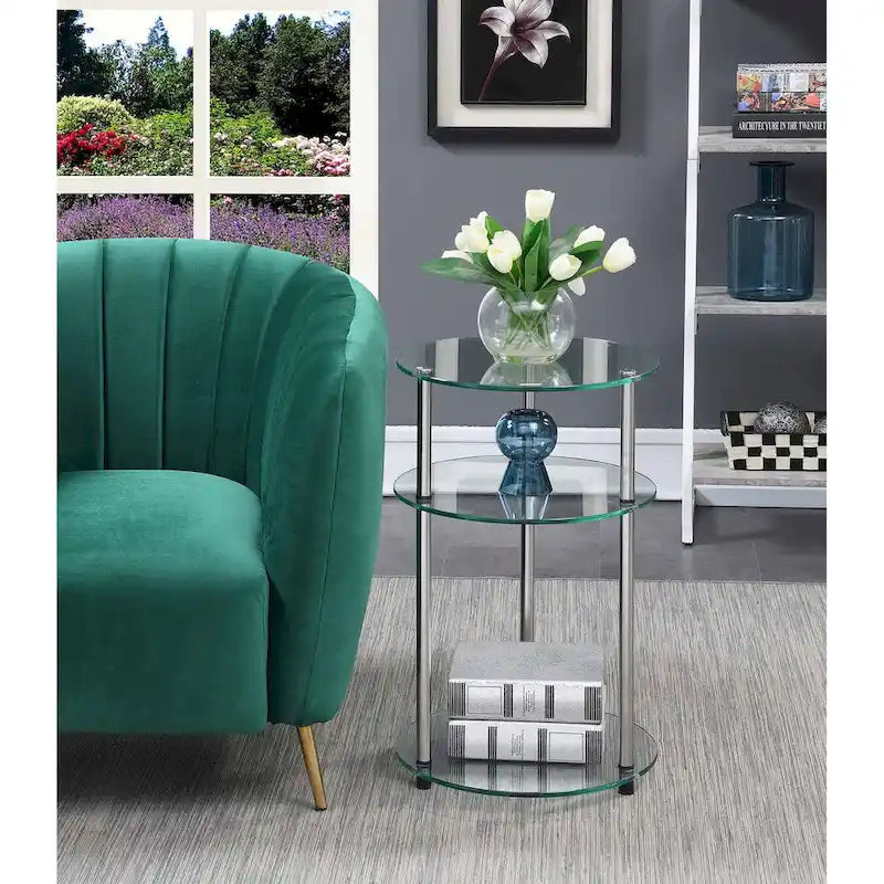Classic Glass 3-Tier Round Side Table