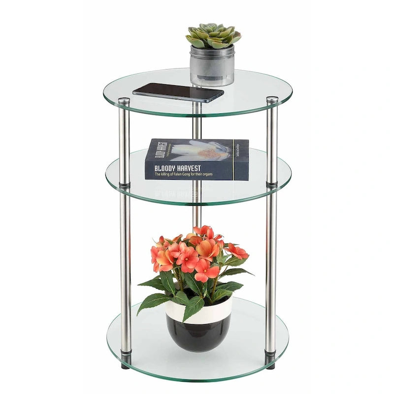 Classic Glass 3-Tier Round Side Table