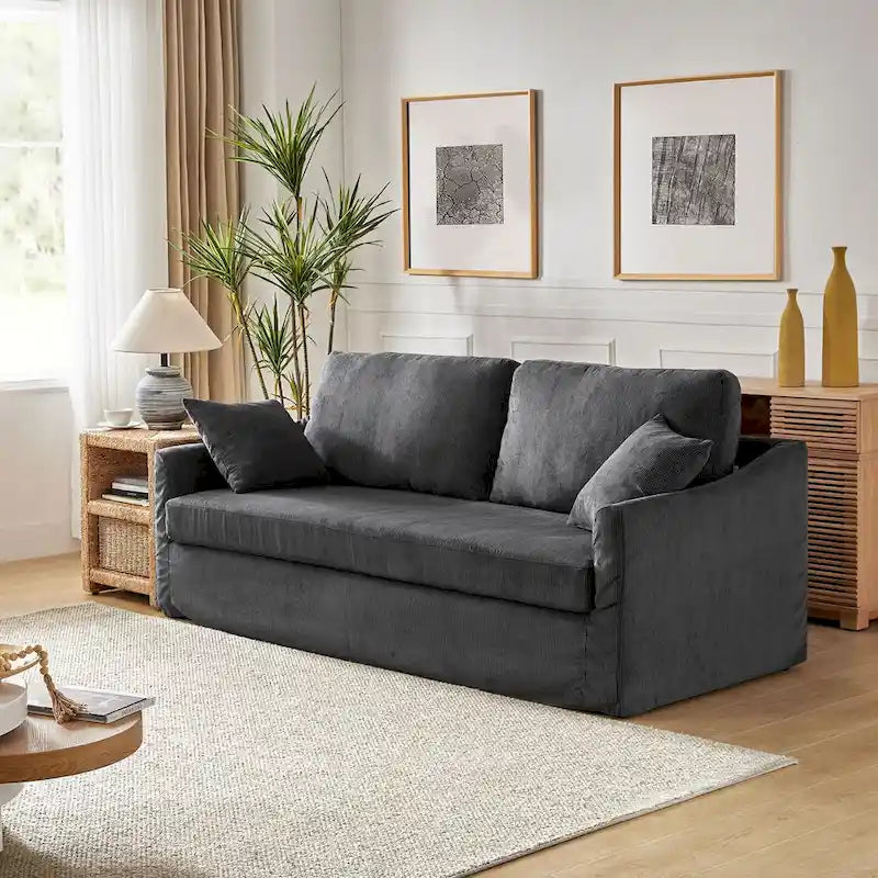 80.5-Inch Modern Slipcovered Sofa with Removable Back Cushions