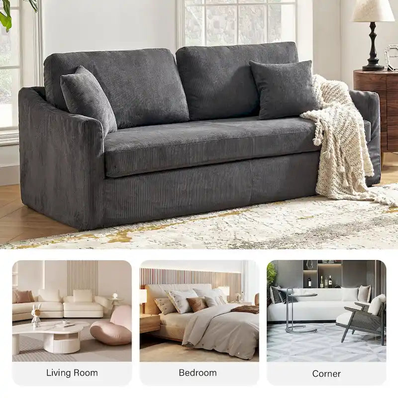 80.5-Inch Modern Slipcovered Sofa with Removable Back Cushions