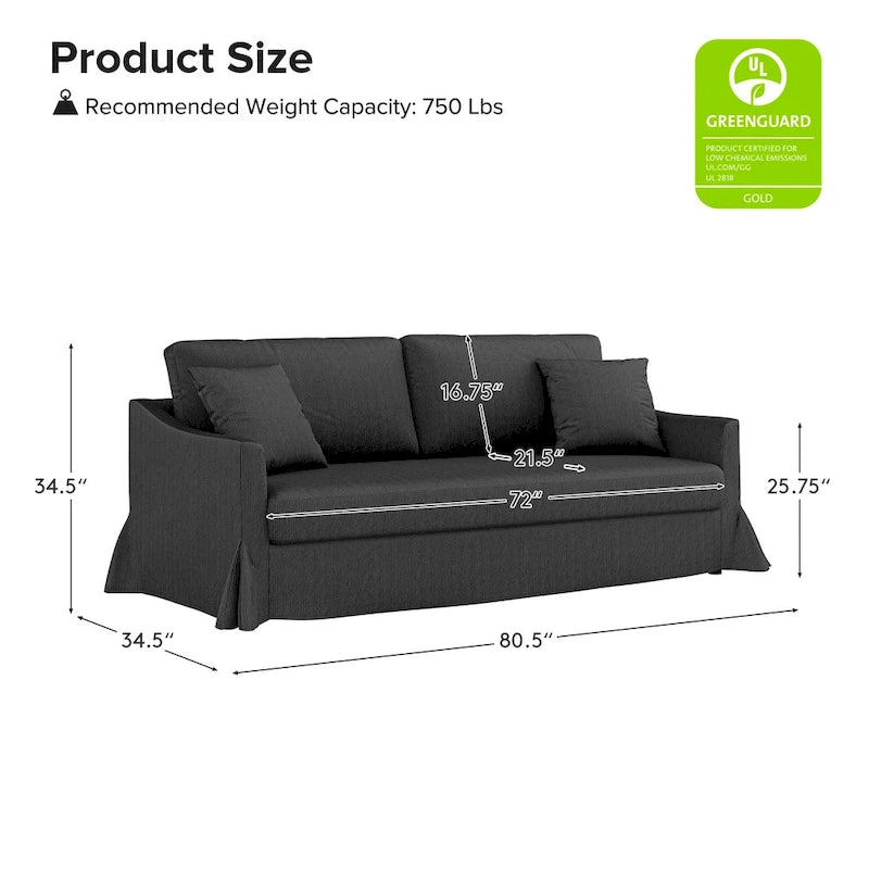 80.5-Inch Modern Slipcovered Sofa with Removable Back Cushions