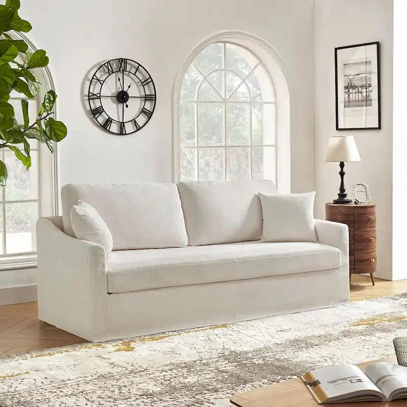 80.5-Inch Modern Slipcovered Sofa with Removable Back Cushions