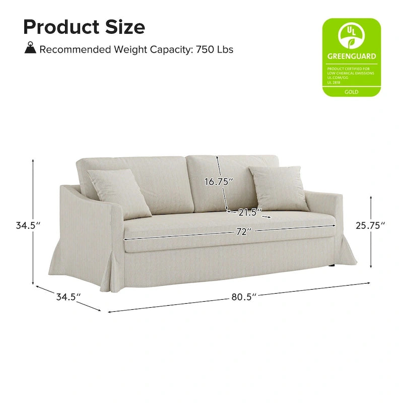 80.5-Inch Modern Slipcovered Sofa with Removable Back Cushions