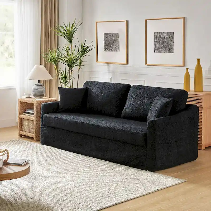 80.5-Inch Modern Slipcovered Sofa with Removable Back Cushions