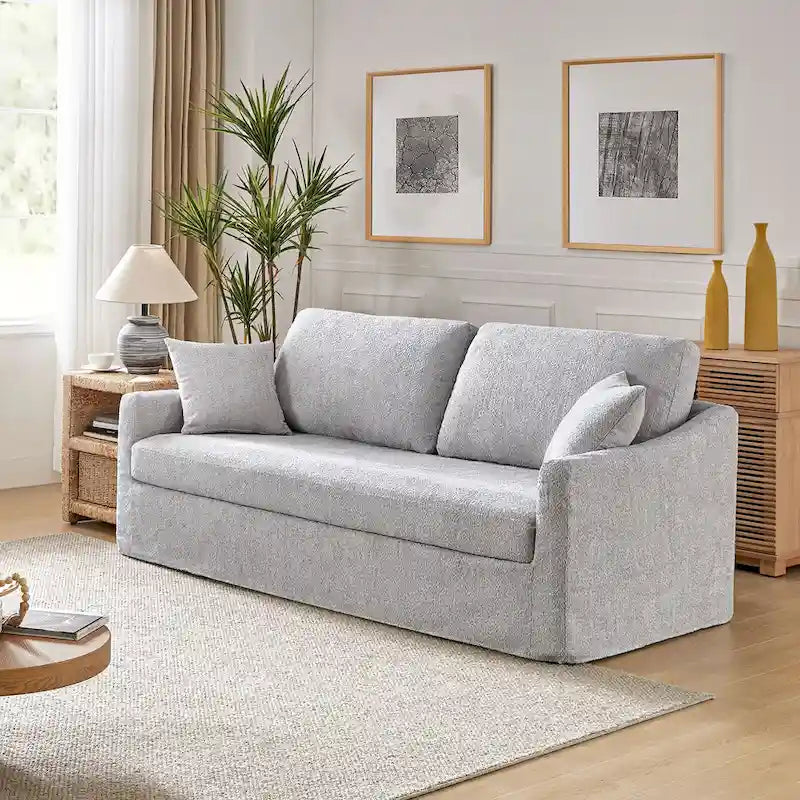 80.5-Inch Modern Slipcovered Sofa with Removable Back Cushions