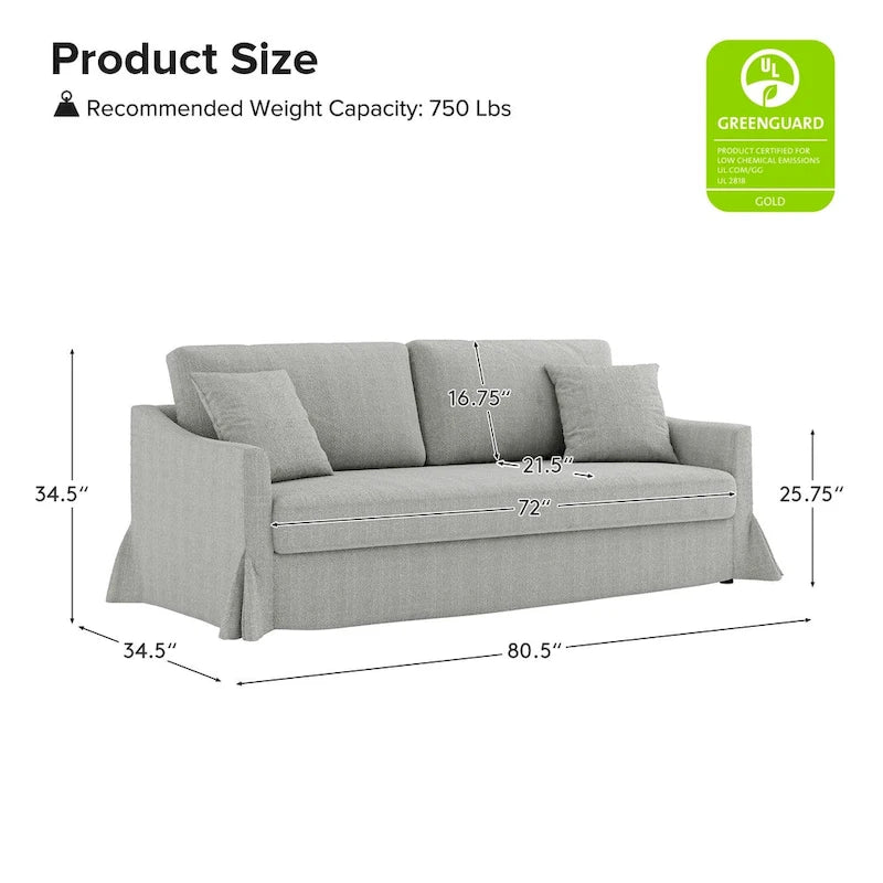 80.5-Inch Modern Slipcovered Sofa with Removable Back Cushions