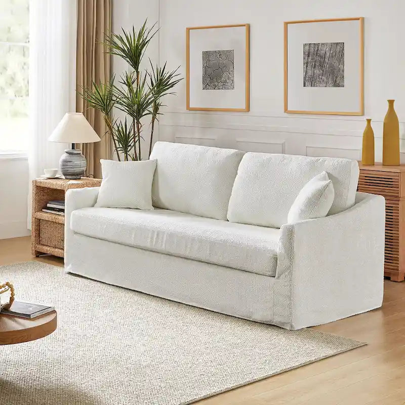 80.5-Inch Modern Slipcovered Sofa with Removable Back Cushions