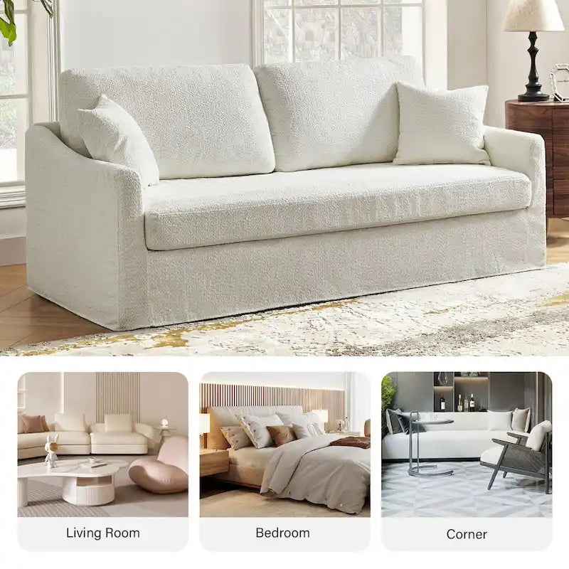 80.5-Inch Modern Slipcovered Sofa with Removable Back Cushions