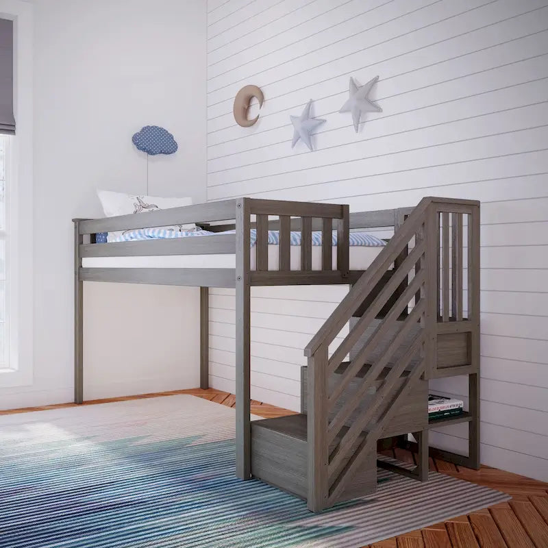 Twin Low Loft Bed with Stairs