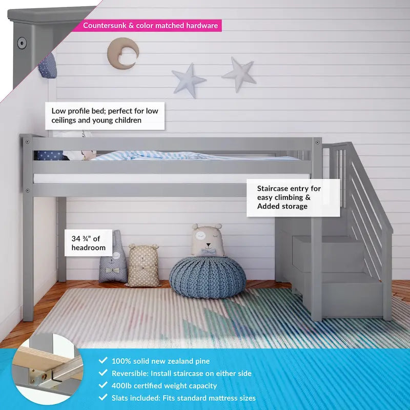 Twin Low Loft Bed with Stairs