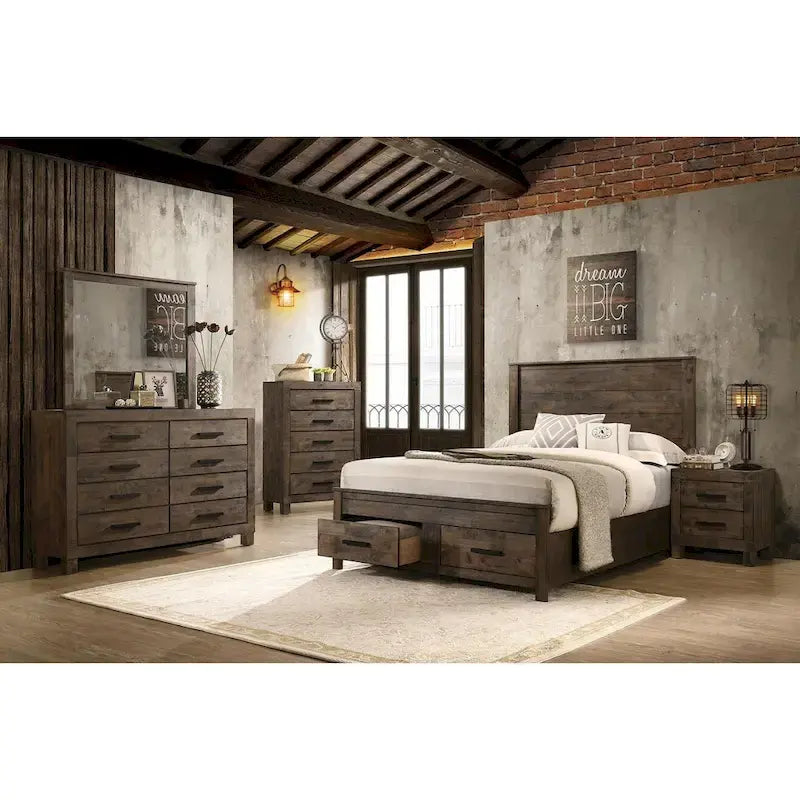 Golden Brown Wooden Storage Bed with Two Footboard Drawers