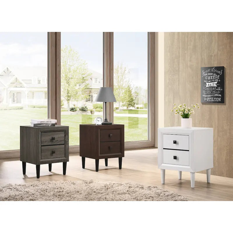 Comodino moderno in legno con 2 cassetti