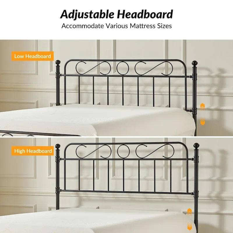 Estrutura de cama metálica de plataforma floral de 62 polegadas com capa lavável