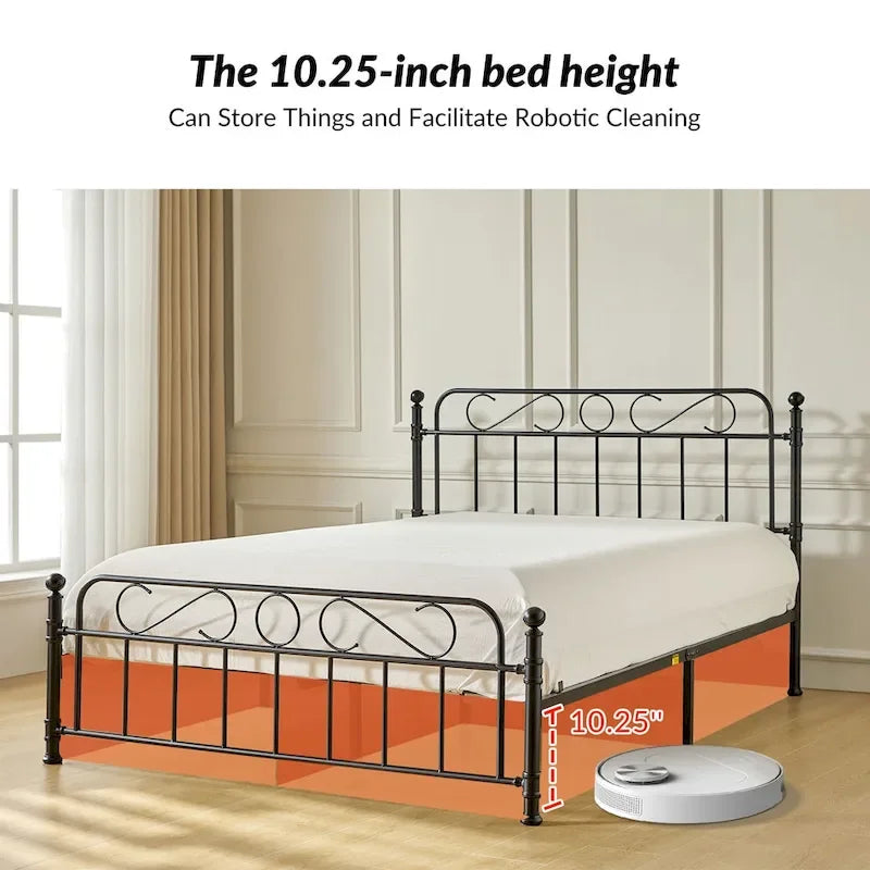 Estrutura de cama metálica de plataforma floral de 62 polegadas com capa lavável